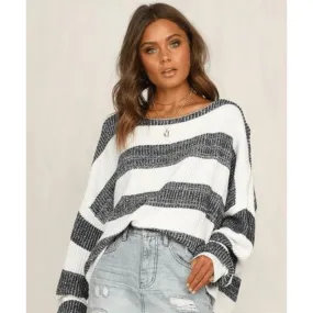 Loose Pullover Striped Knit Pullover
