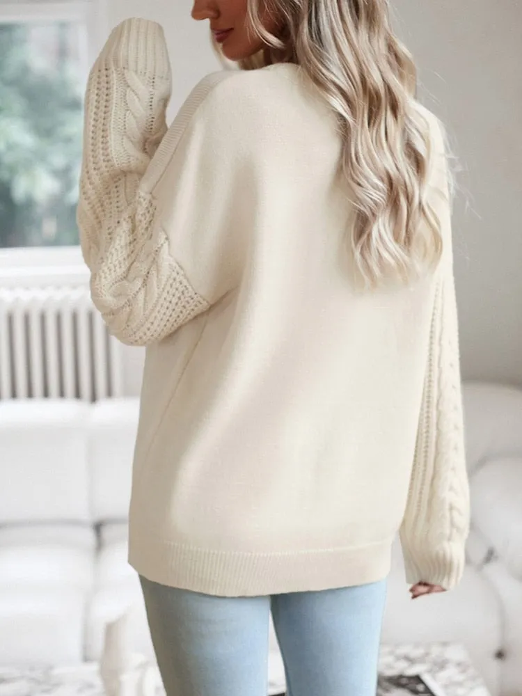 Lotte Pullover | Beigefarbener Pullover mit gestrickten Ärmeln