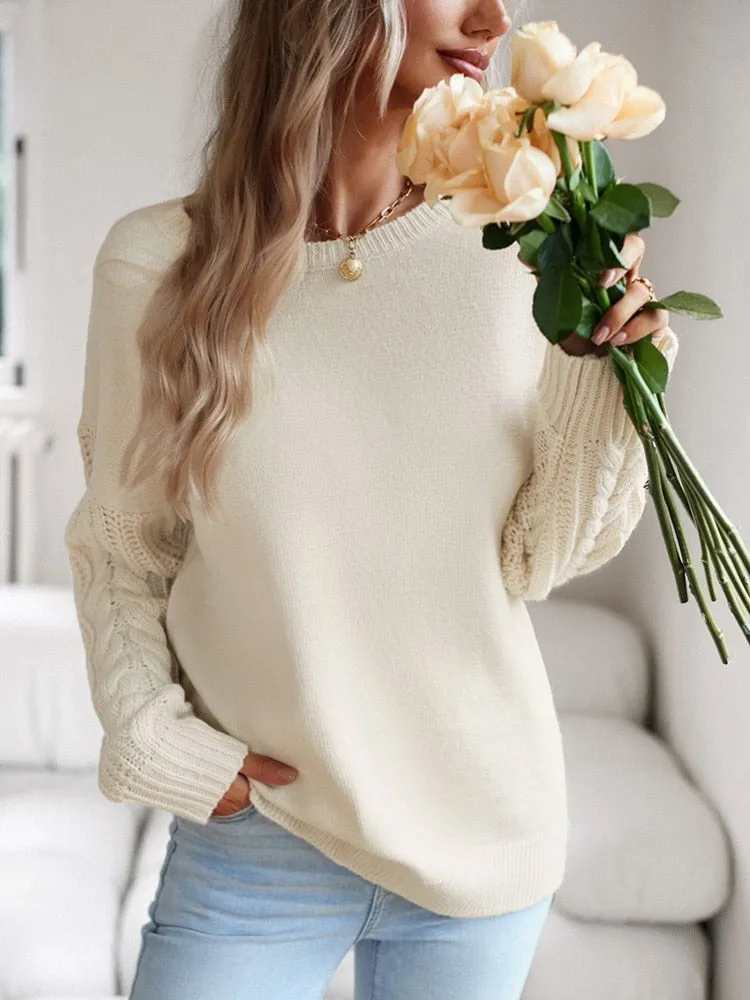 Lotte Pullover | Beigefarbener Pullover mit gestrickten Ärmeln