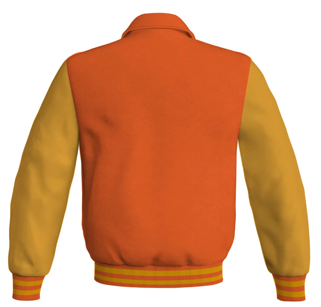 Luxury Bomber Classic Jacket Orange Body and Golden Leather Sleeves