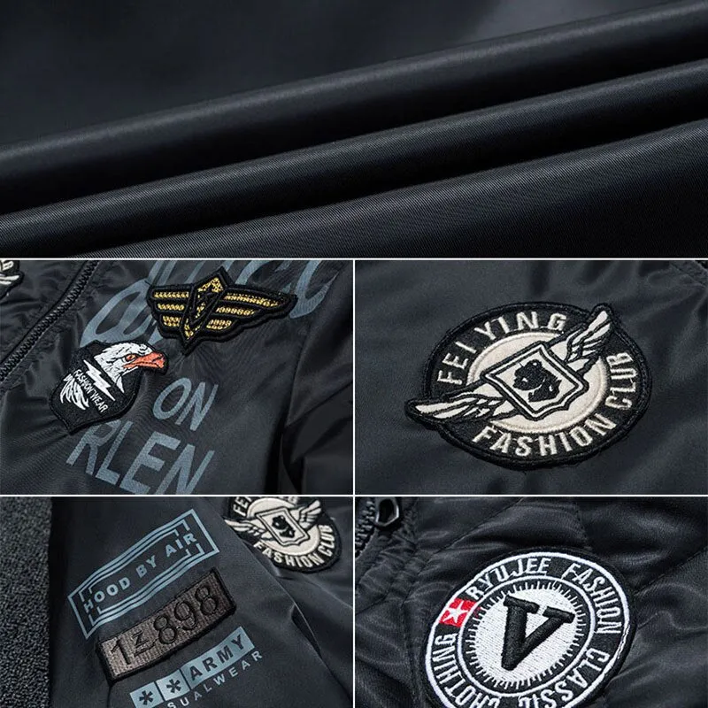 Men Embroidery Parkas Casual Bomber Jacket