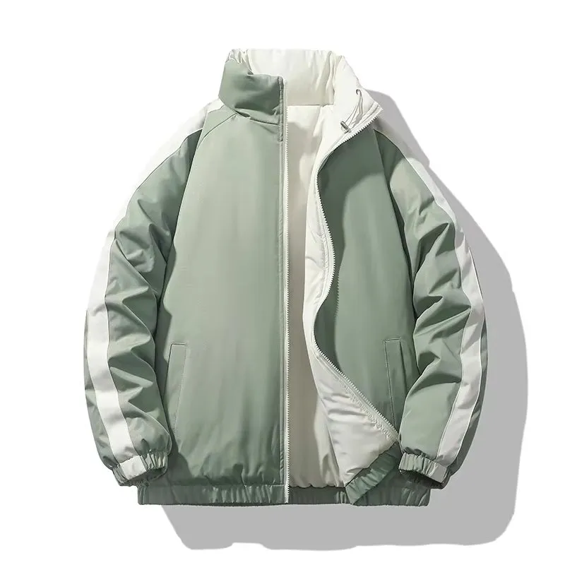 Mens Business Casual Winter Warm Jacket New Solid Color Double Sided Wearable Design thickened Jacket