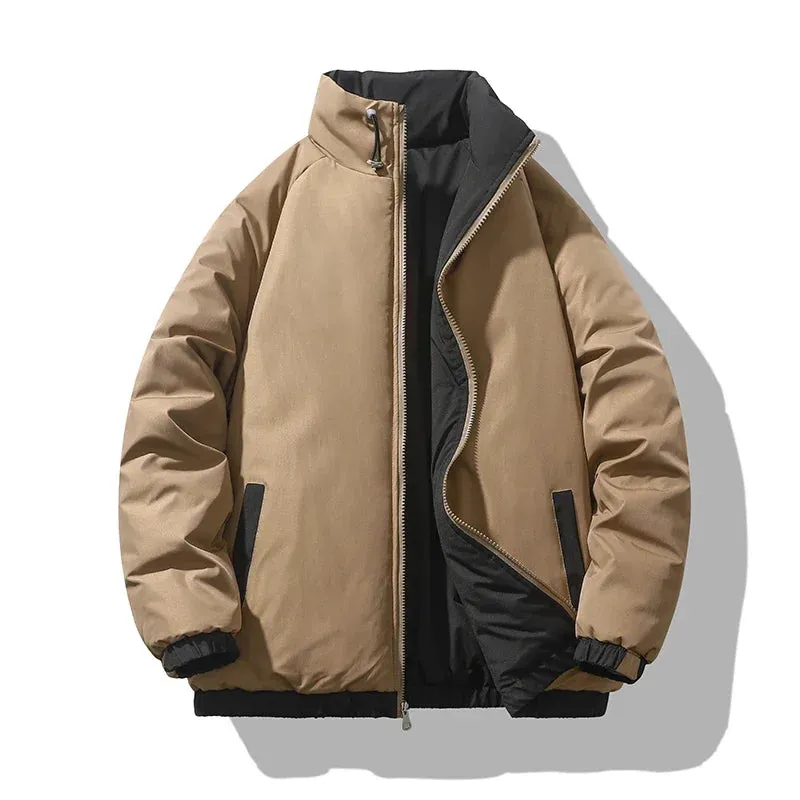 Mens Business Casual Winter Warm Jacket New Solid Color Double Sided Wearable Design thickened Jacket