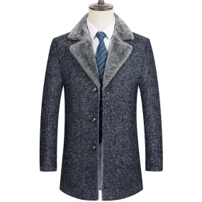 Men's Luxury Herringbone Tweed Wool Coat