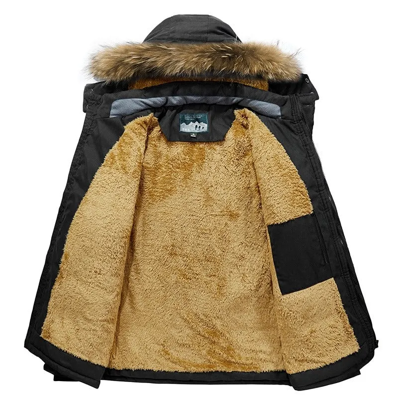 Men's Warm Windproof Hooded Polyester Parka Jacket