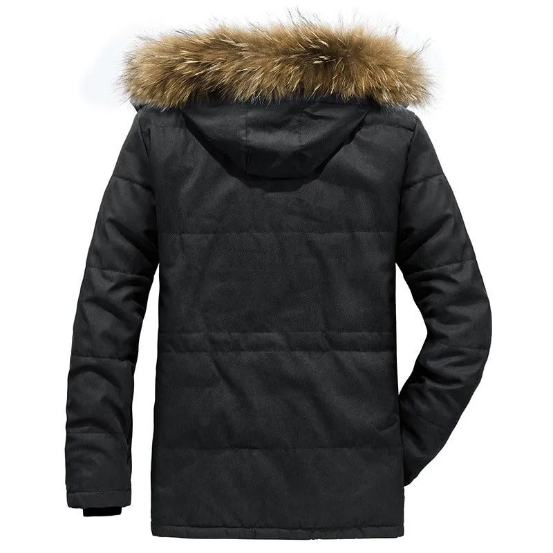 Men's Warm Windproof Hooded Polyester Parka Jacket