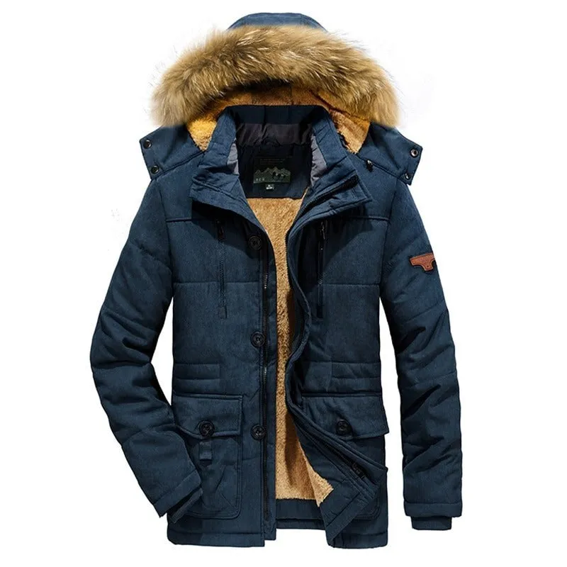 Men's Warm Windproof Hooded Polyester Parka Jacket