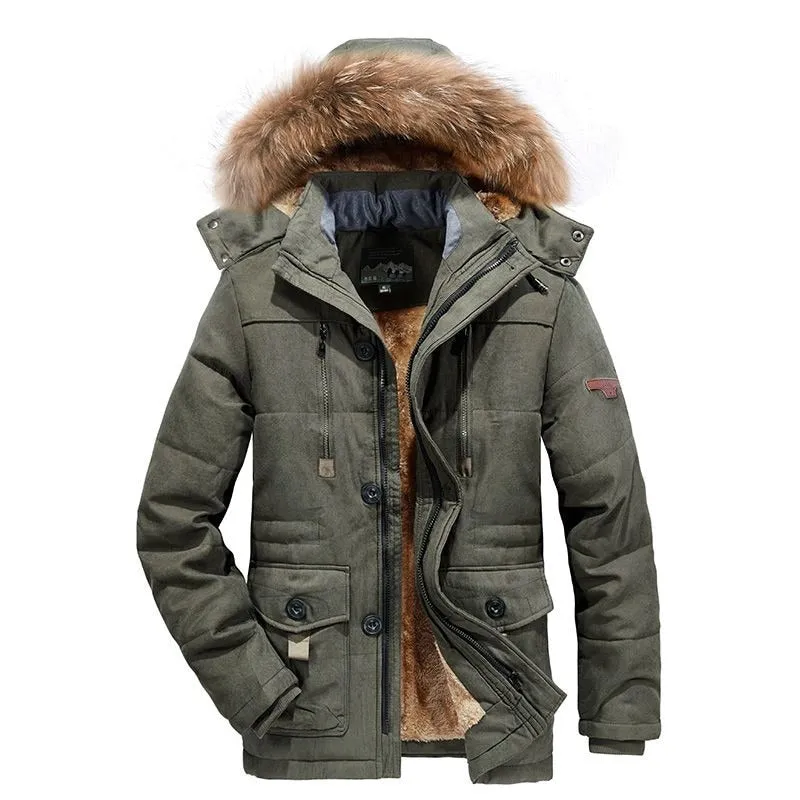 Men's Warm Windproof Hooded Polyester Parka Jacket