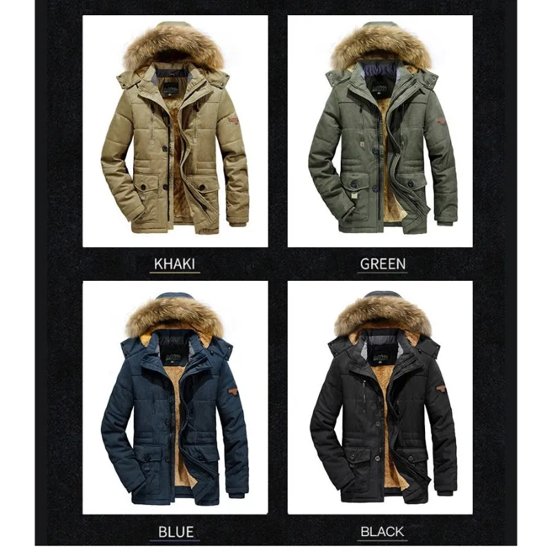 Men's Warm Windproof Hooded Polyester Parka Jacket