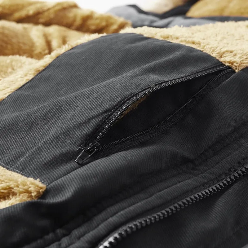 Men's Warm Windproof Hooded Polyester Parka Jacket