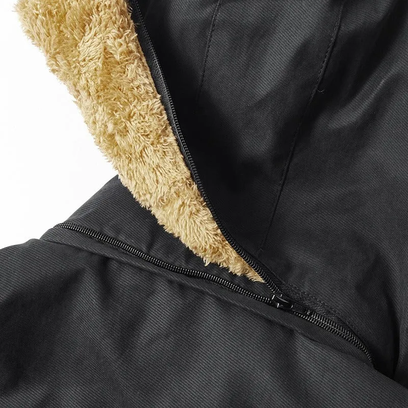 Men's Warm Windproof Hooded Polyester Parka Jacket