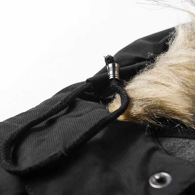 Men's Warm Windproof Hooded Polyester Parka Jacket
