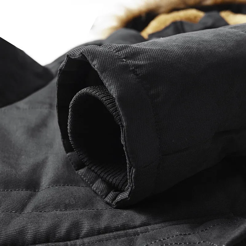 Men's Warm Windproof Hooded Polyester Parka Jacket