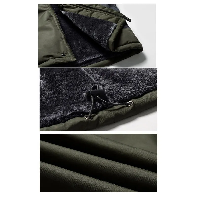 Men's Warm Windproof Hooded Polyester Parka Jacket