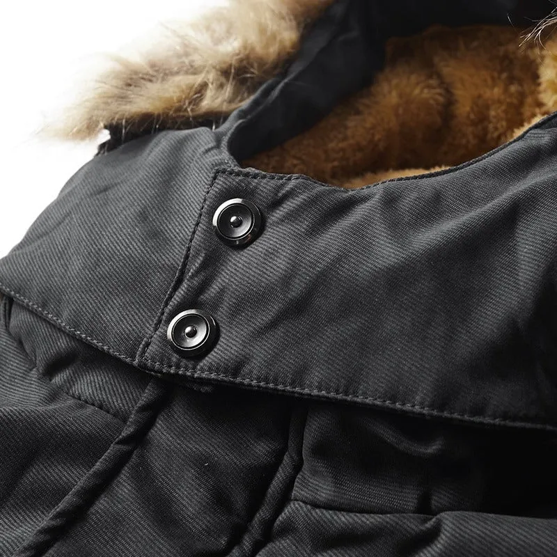 Men's Warm Windproof Hooded Polyester Parka Jacket