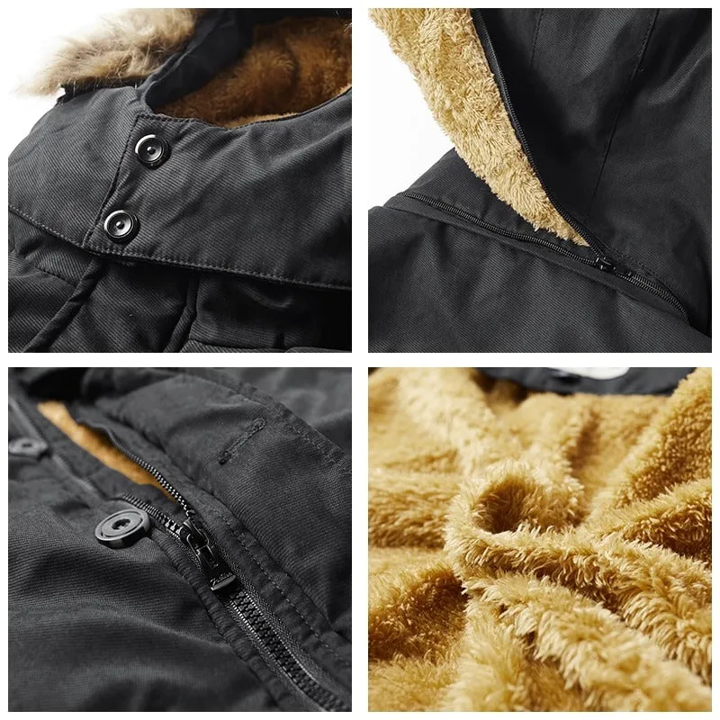 Men's Warm Windproof Hooded Polyester Parka Jacket