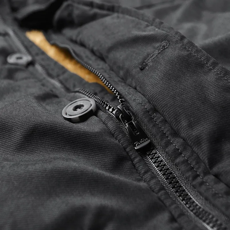 Men's Warm Windproof Hooded Polyester Parka Jacket