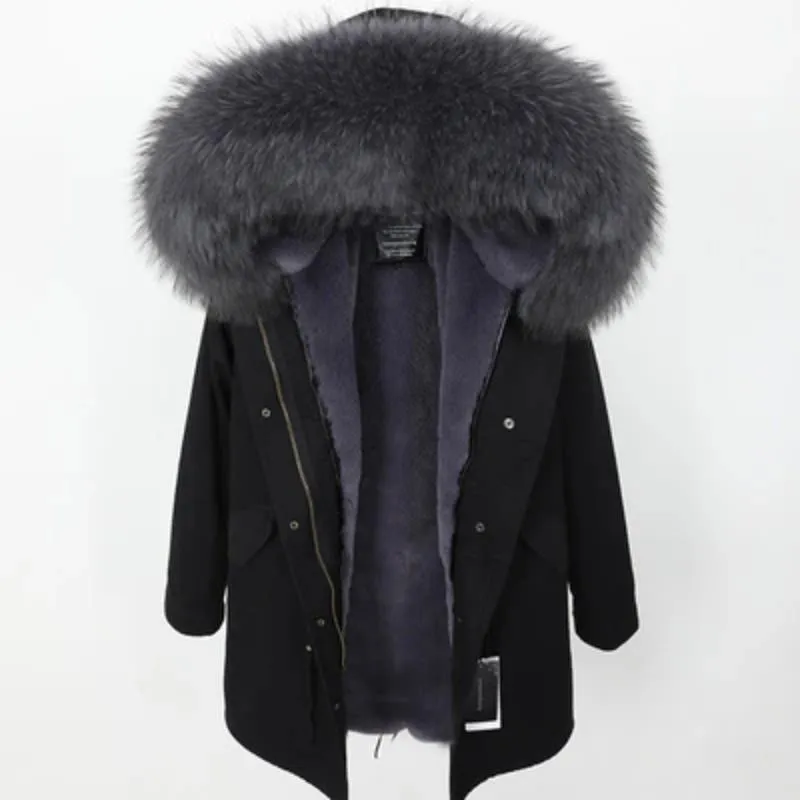 Men's Winter Casual Buttoned Parka With Raccoon Fur