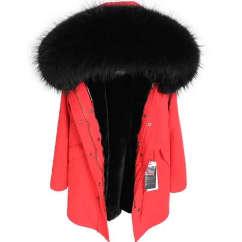 Men's Winter Casual Buttoned Parka With Raccoon Fur