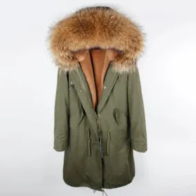 Men's Winter Casual Buttoned Parka With Raccoon Fur