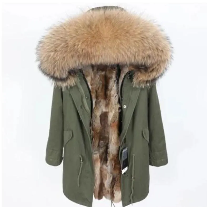 Men's Winter Casual Buttoned Parka With Raccoon Fur