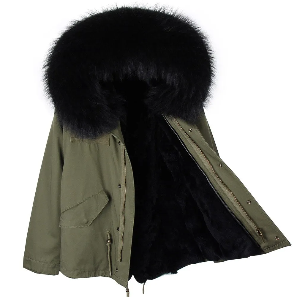 Men's Winter Casual Cotton Slim Parka With Raccoon Fur