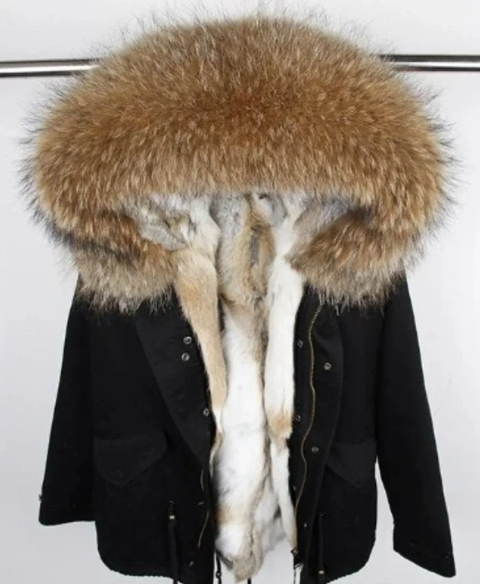 Men's Winter Casual Cotton Slim Parka With Raccoon Fur