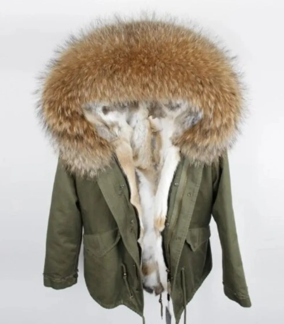 Men's Winter Casual Cotton Slim Parka With Raccoon Fur