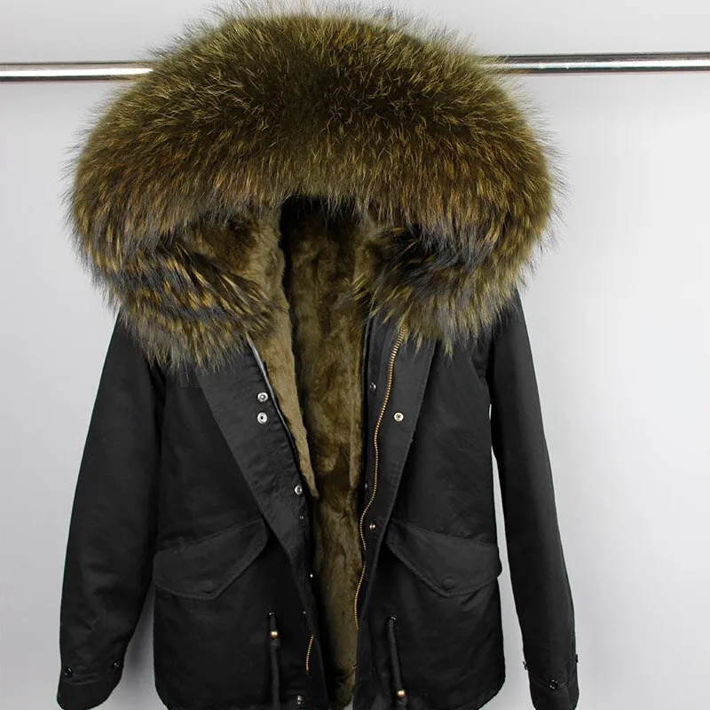 Men's Winter Casual Cotton Slim Parka With Raccoon Fur