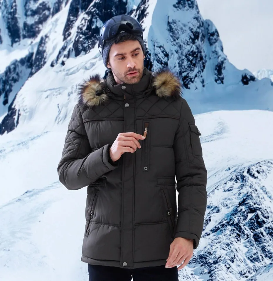 Men's Winter Warm Casual Medium-Long Parka With Detachable Hat
