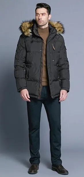 Men's Winter Warm Casual Medium-Long Parka With Detachable Hat