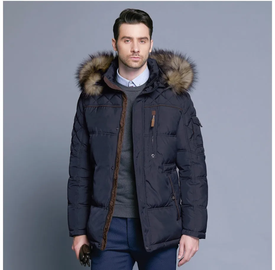 Men's Winter Warm Casual Medium-Long Parka With Detachable Hat