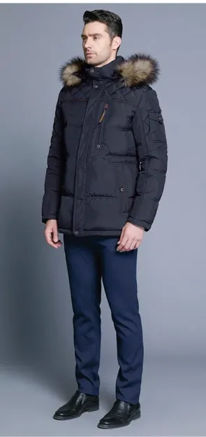 Men's Winter Warm Casual Medium-Long Parka With Detachable Hat