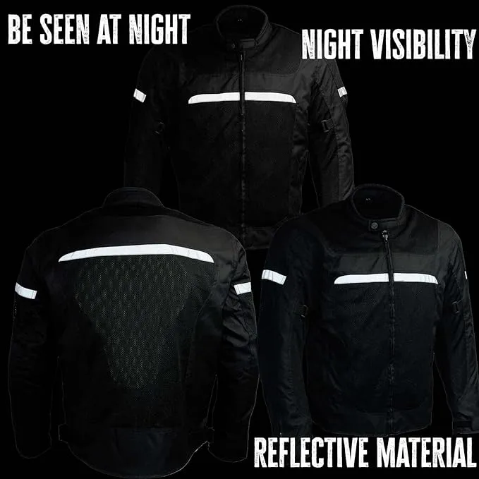 Milwaukee Leather Armored Mesh Racer Jacket with Reflective Piping for Men - All Season Jacket - MPM1794