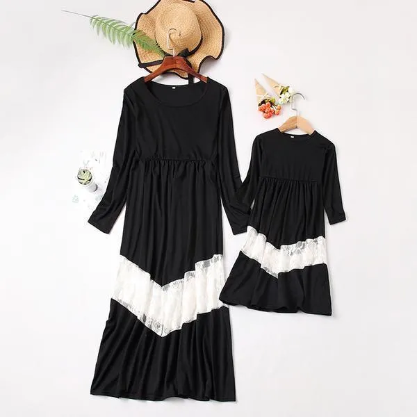 Mommy Daughter Matching Long Black Maxi Dress