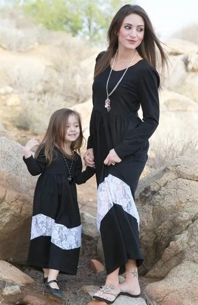 Mommy Daughter Matching Long Black Maxi Dress