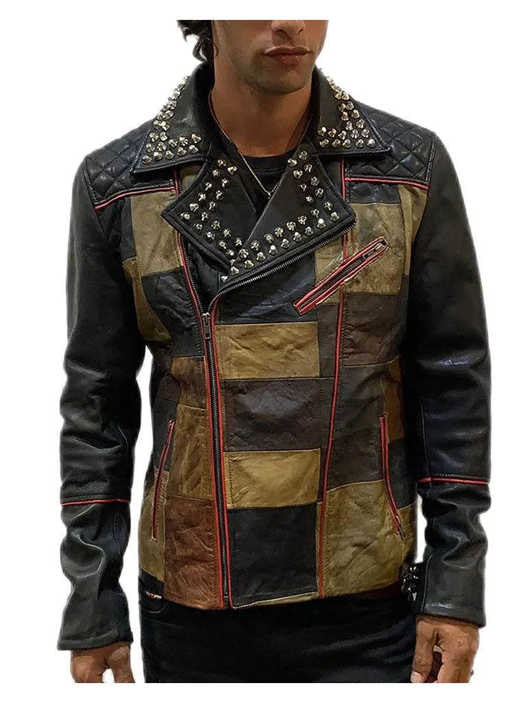 Multi Color  Mens Patch Biker Glass Revits at lapel & Collar