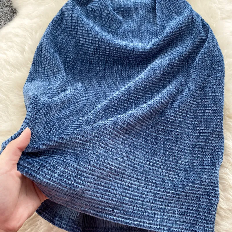Navy Blue X-line Knitted Slip Dress