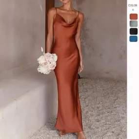 New Spaghetti Strap Maxi Dress - Pure Color - Slim Fit