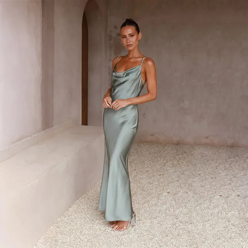New Spaghetti Strap Maxi Dress - Pure Color - Slim Fit