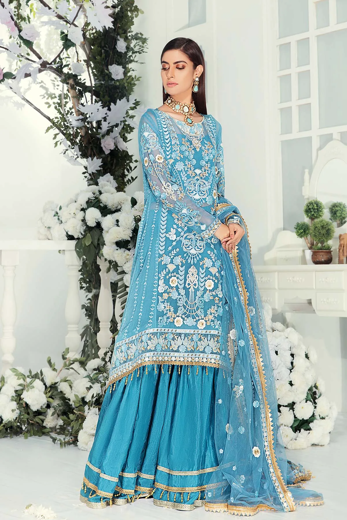 Pakistani Designer Chiffon Dress Gharara Shirt #J6119