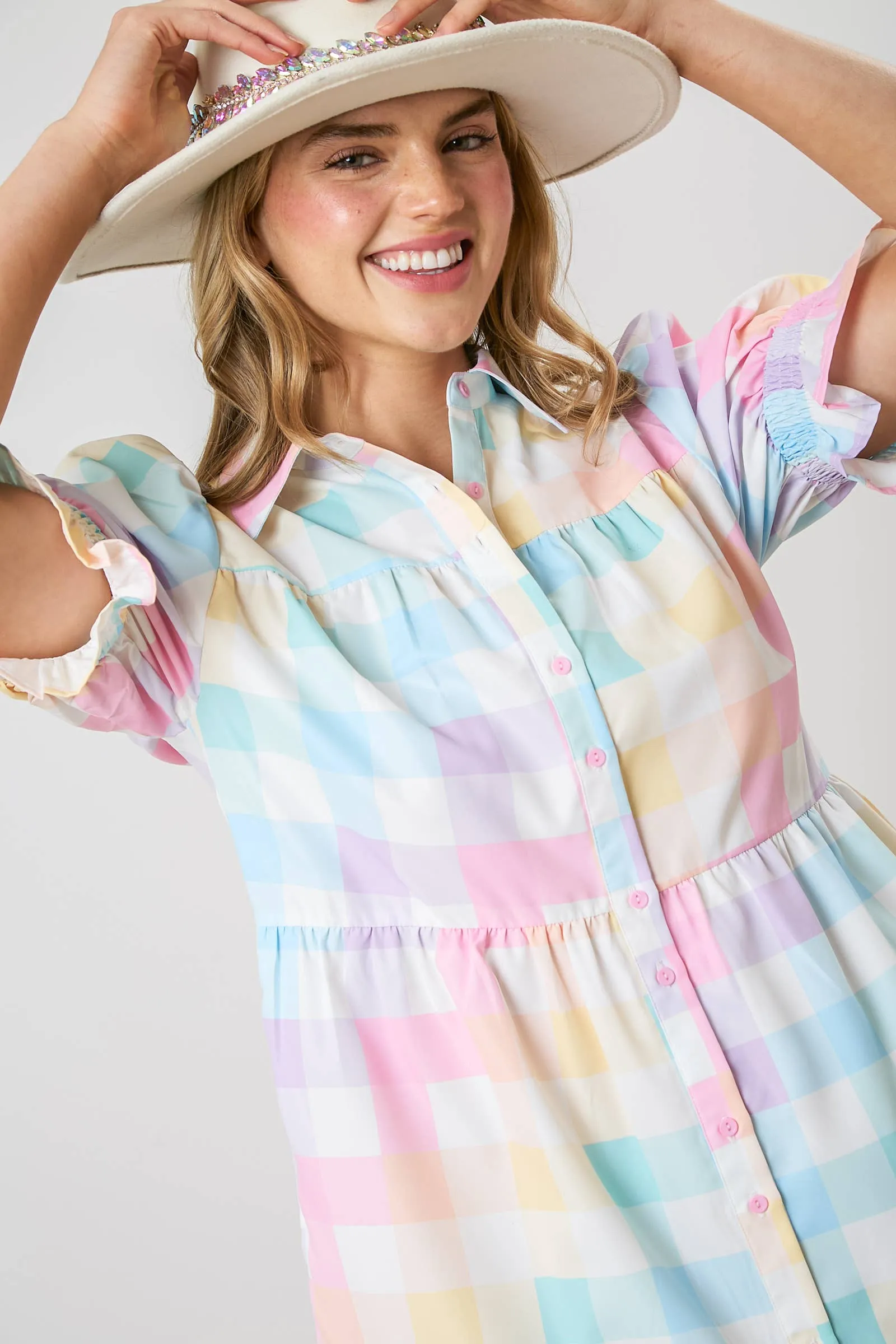 Pastel Checker Poplin Shirt Dress
