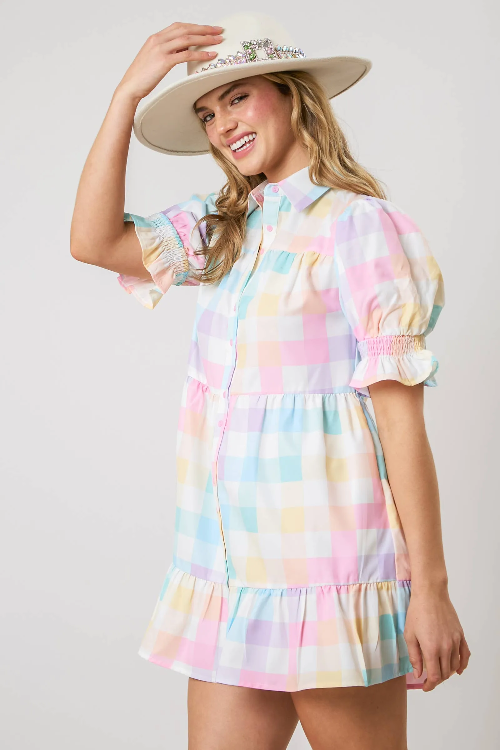 Pastel Checker Poplin Shirt Dress