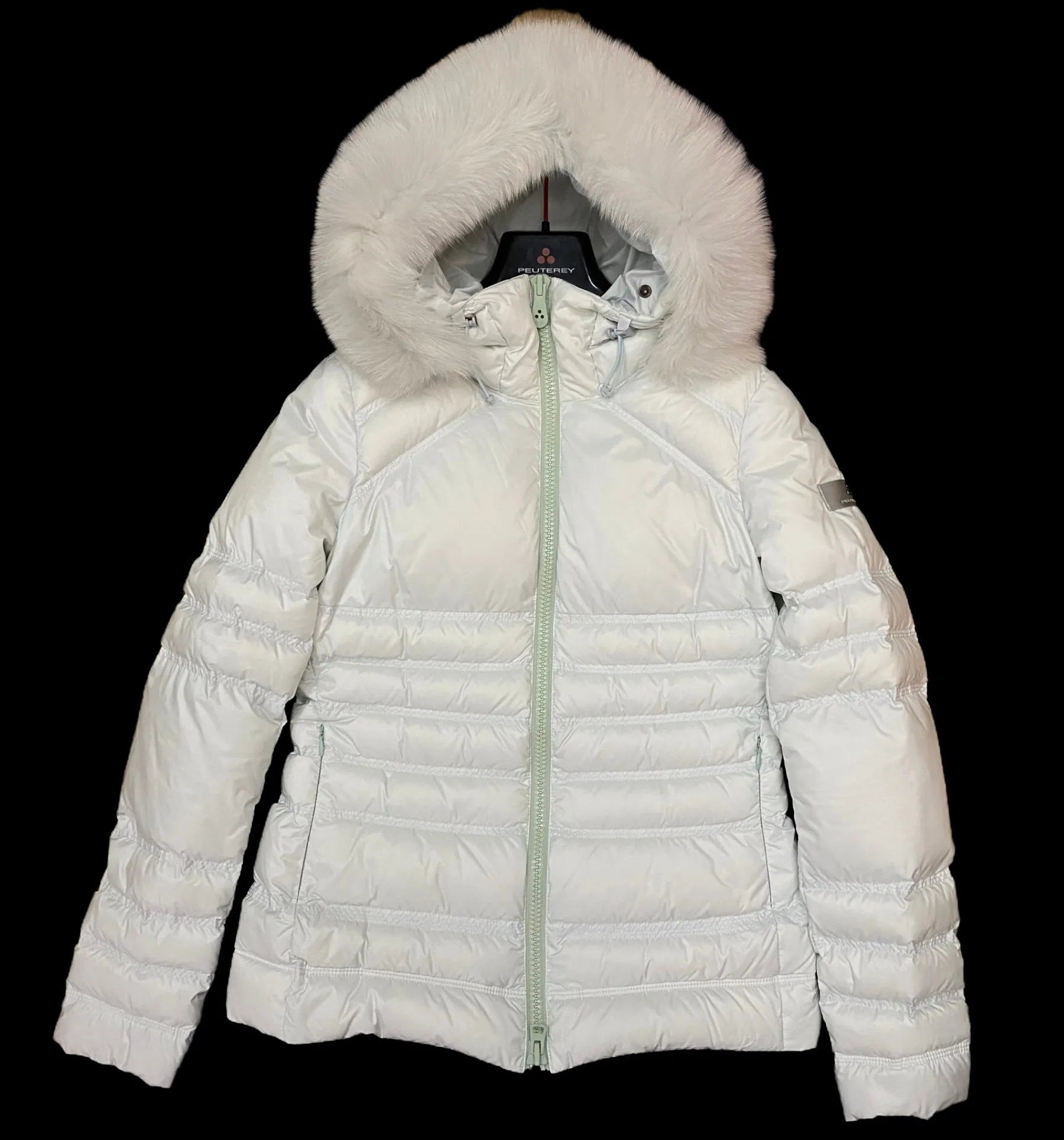 PEUTEREY Women's BELL Snow White Goose Down Detachable Fox Fur Hooded Coat