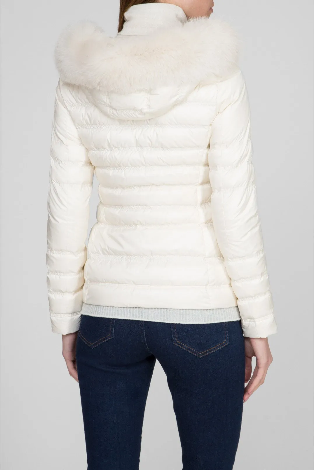 PEUTEREY Women's BELL Snow White Goose Down Detachable Fox Fur Hooded Coat