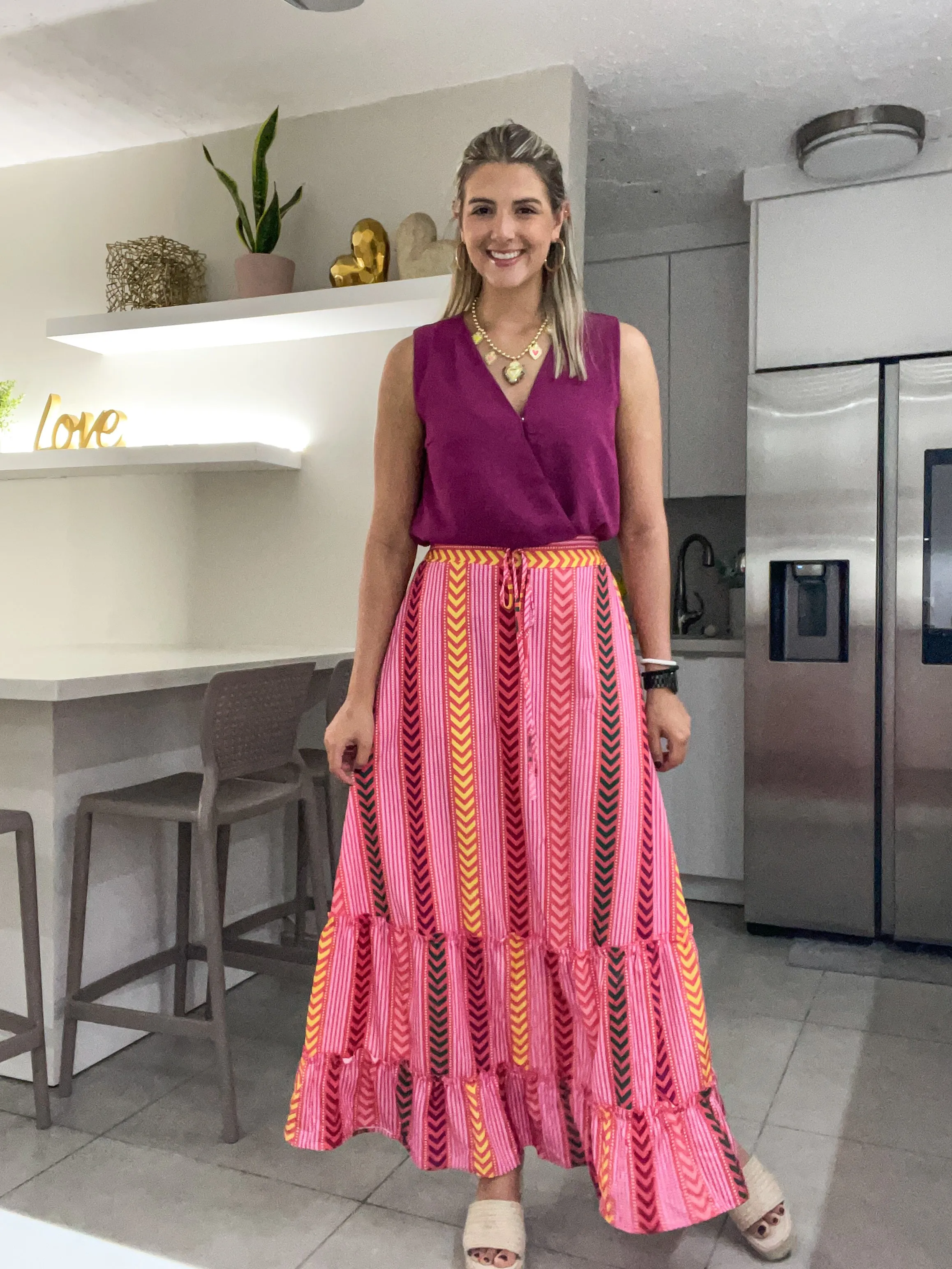 PINK PRINTED MAXI SKIRT