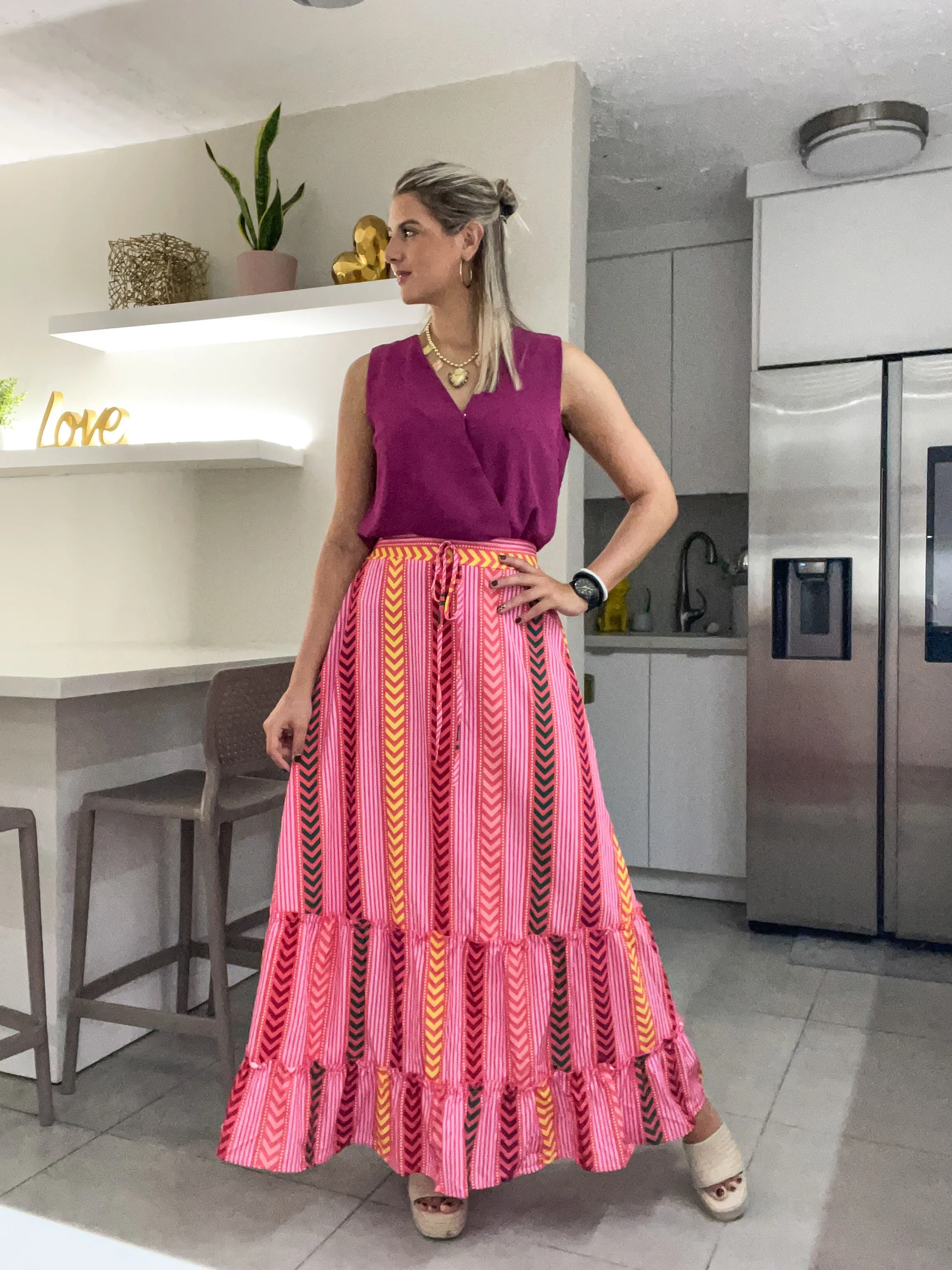 PINK PRINTED MAXI SKIRT