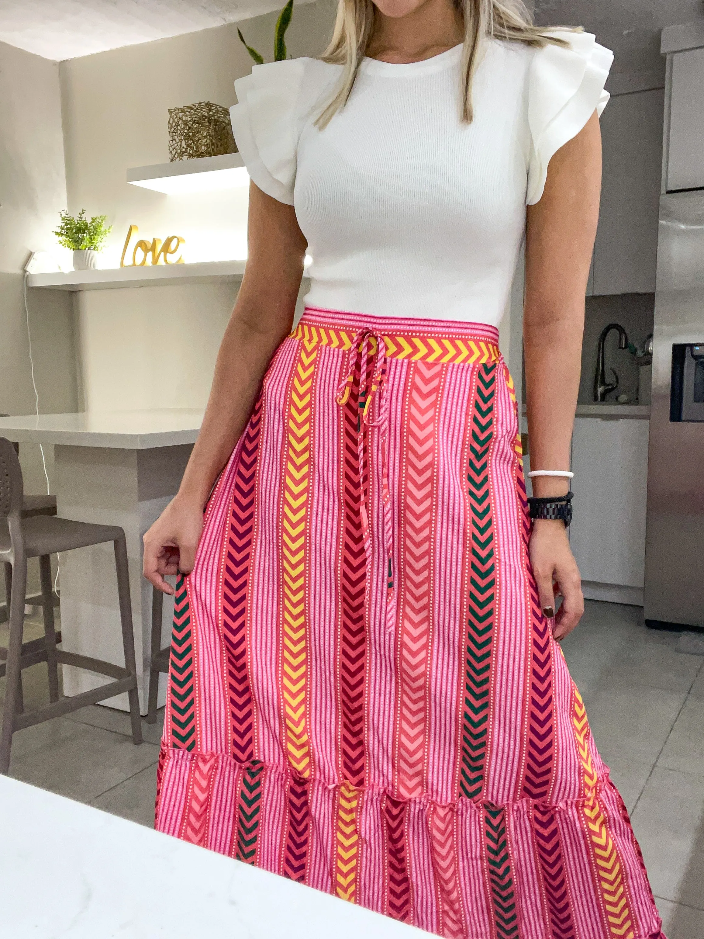 PINK PRINTED MAXI SKIRT