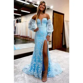 Plunging V-neck Exquisite Lace Prom Dress with Sleeves