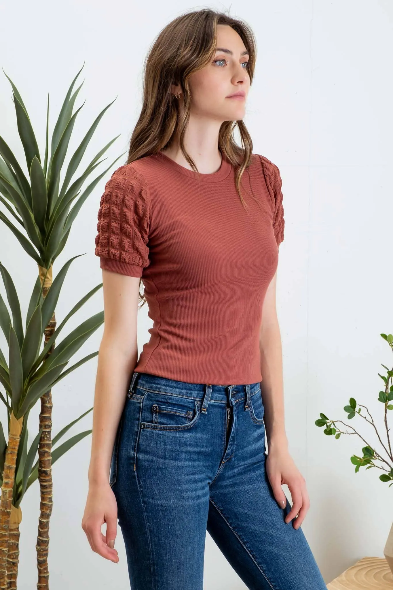 Popcorn Sleeve Knit Top
